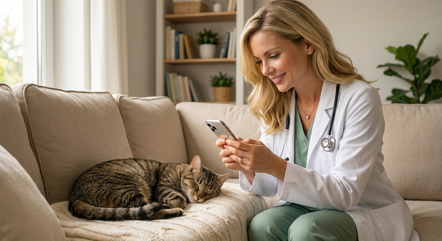 A person gently holding a phone to record a cat resting and breathing on a couch