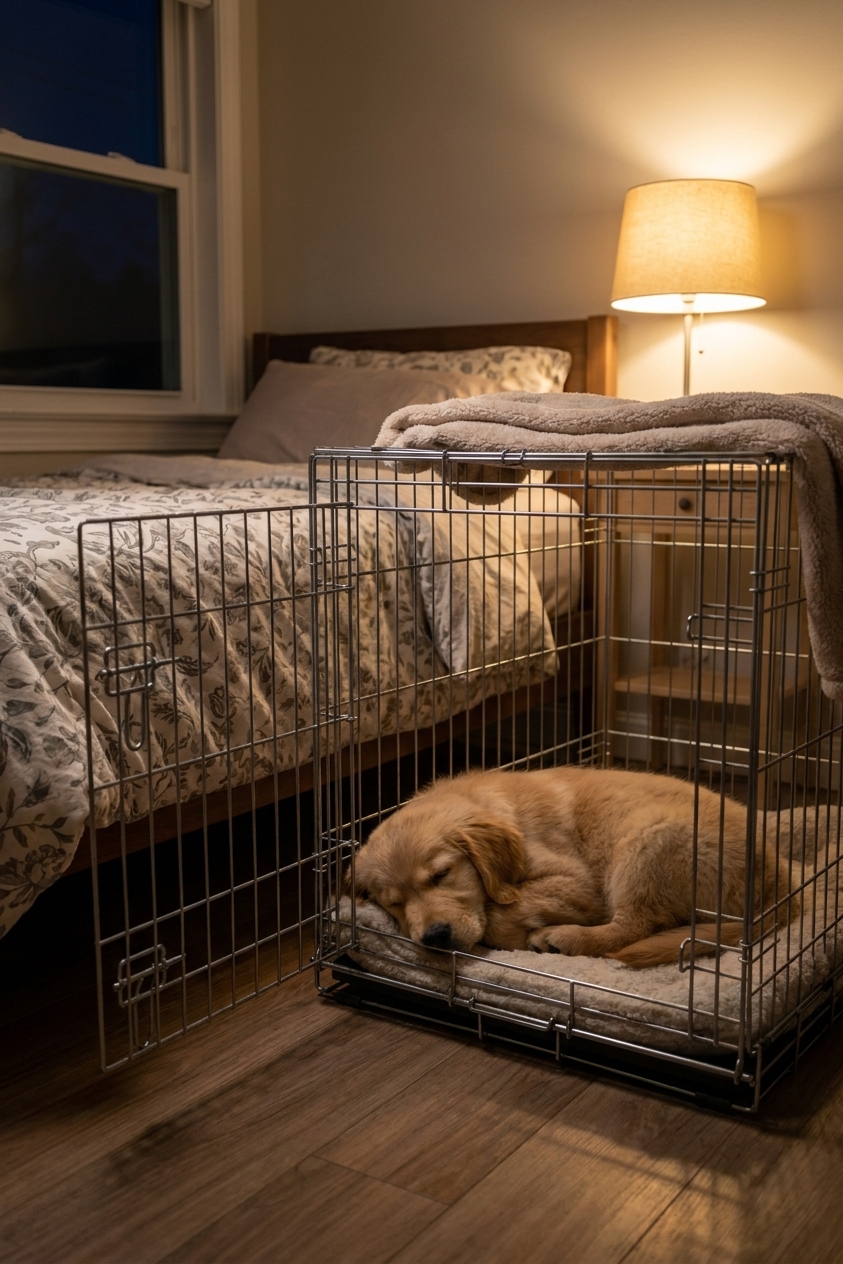 Puppy Barking in the Crate at Night