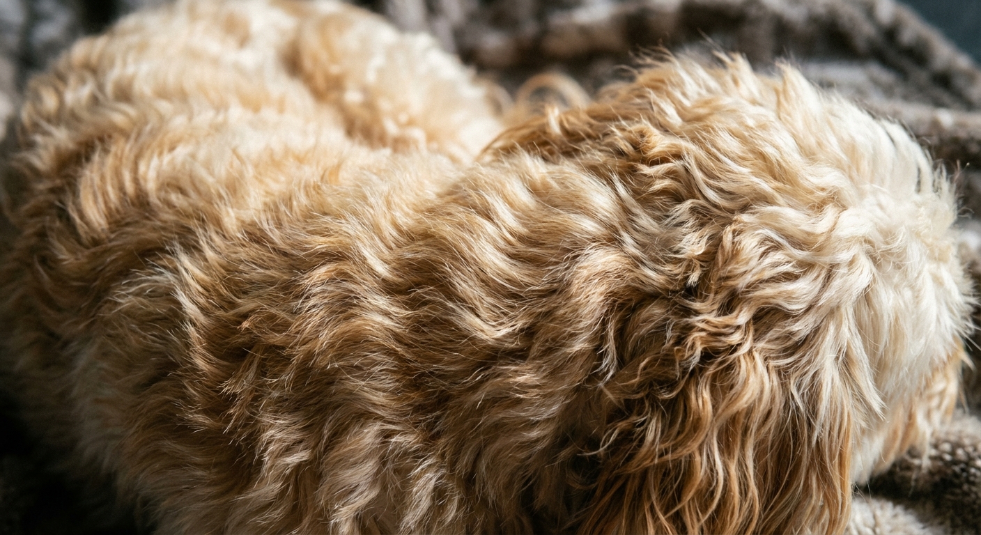 Close-up of a Havapoo coat showing a soft wavy texture and natural shine