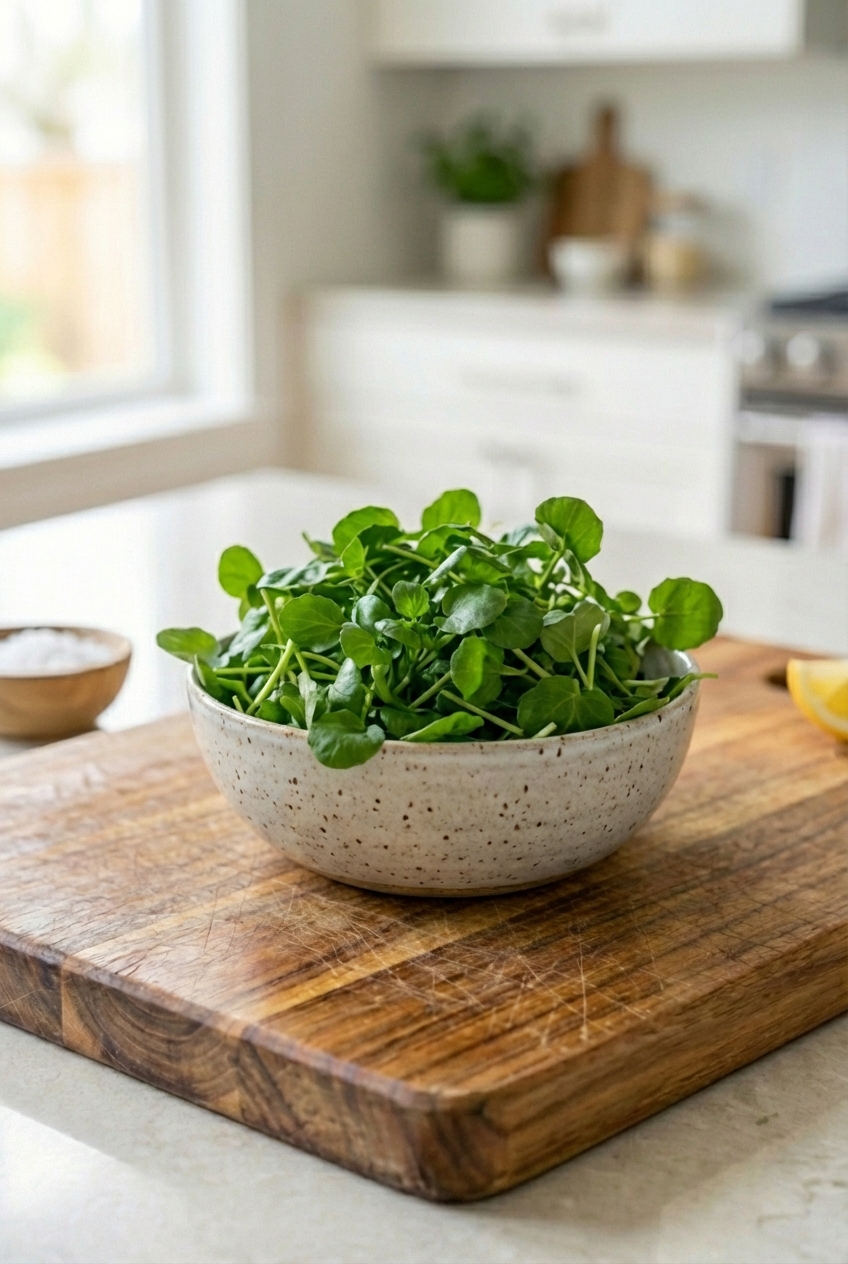 Fresh watercress in a bowl