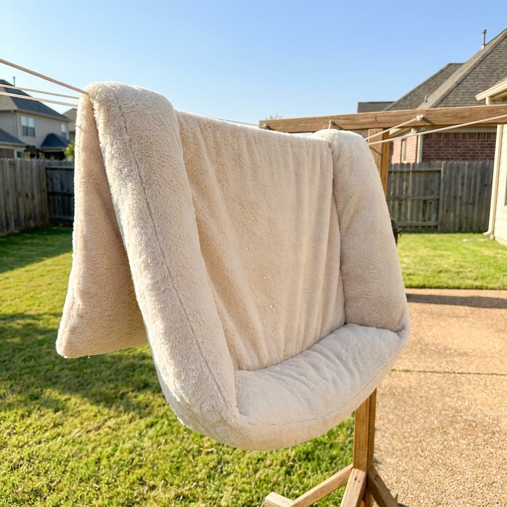 Freshly washed dog bed air-drying
