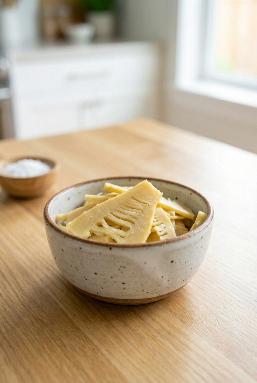 Sliced bamboo shoots in a small bowl
